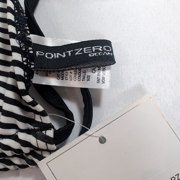 Point Zero Striped Halter Bikini Top Bathing Suit Women's 14 Black White NEW - Picture 4 of 11